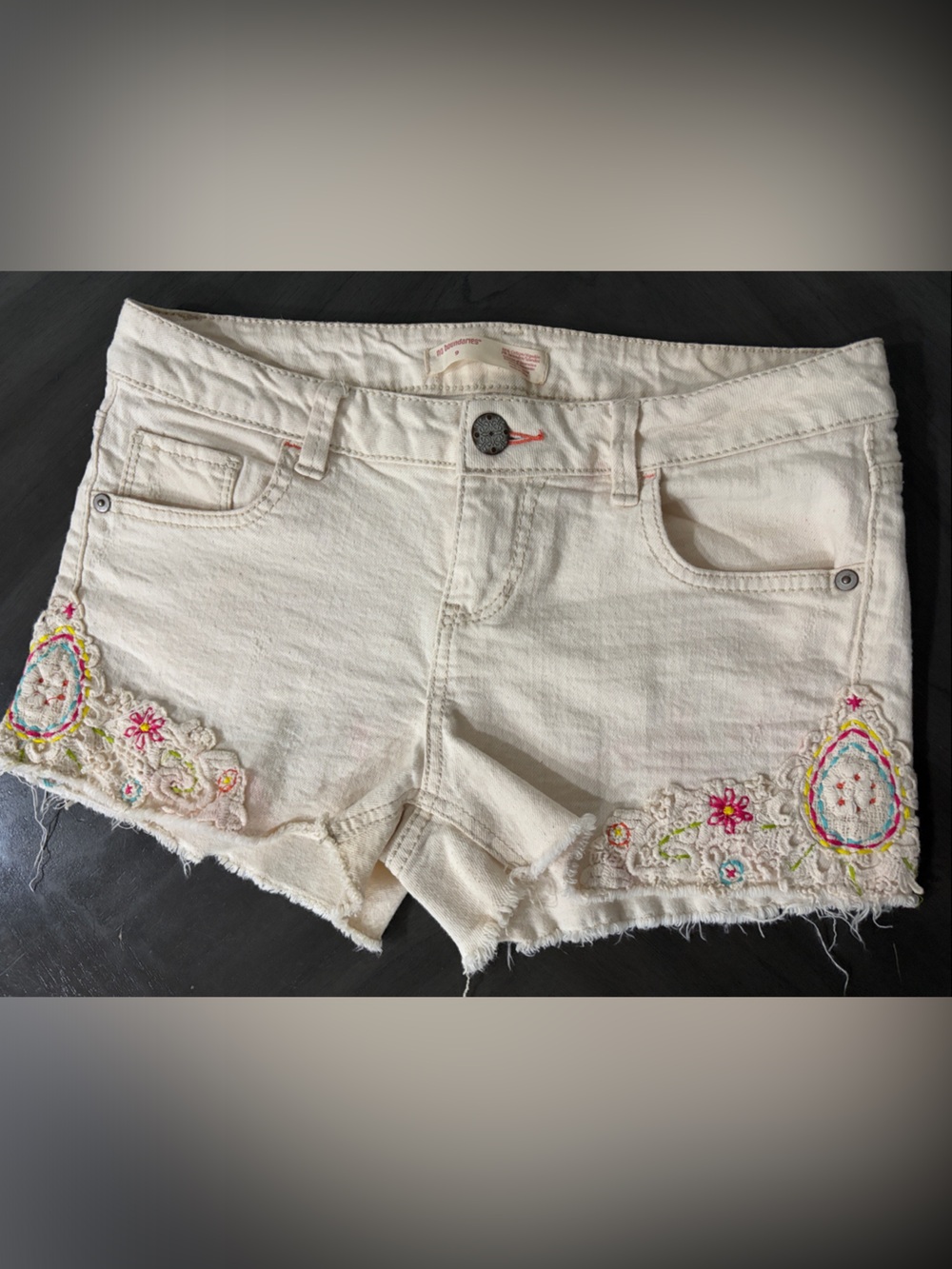 No Boundaries Cream Embroidered Denim Shorts